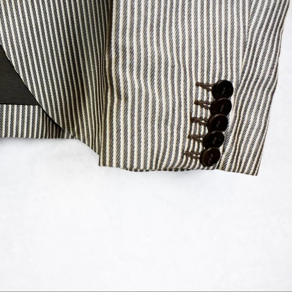 Zara Brown White Striped Blazer M Medium - Picture 5 of 8